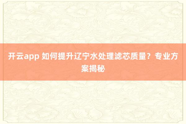 开云app 如何提升辽宁水处理滤芯质量？专业方案揭秘