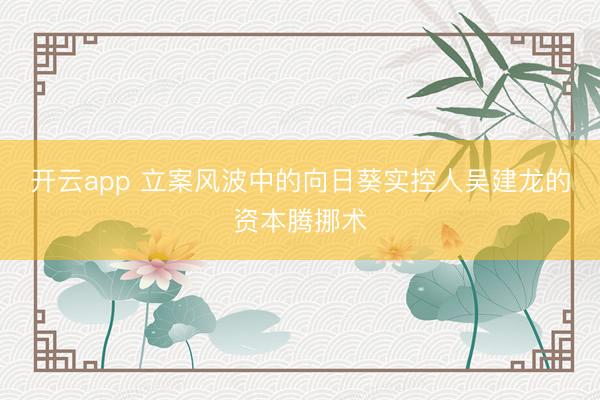 开云app 立案风波中的向日葵实控人吴建龙的资本腾挪术