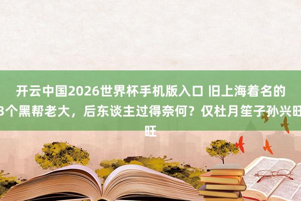 开云中国2026世界杯手机版入口 旧上海着名的3个黑帮老大，后东谈主过得奈何？仅杜月笙子孙兴旺
