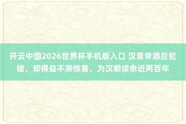 开云中国2026世界杯手机版入口 汉景帝酒后犯错，却得益不测惊喜，为汉朝续命近两百年